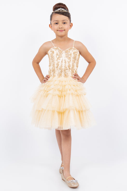 Girls Sweetheart Corset Top Detailed Multi Layered Skirt Dress 4-16
